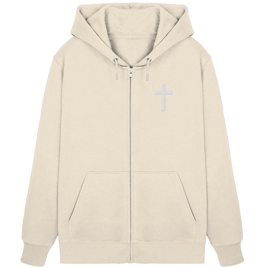 Kreuz gestickt – schlichtes Design mit tiefer Bedeutung (Stick) - Organic Zipper - Jacken/ Zipper - Natural Raw - GfoitMa
