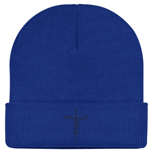Kreuz mit Jesus Schrift (Stick) - Classic Beanie - GfoitMa - Bright Royal / One Size