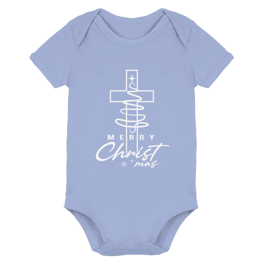 Kreuz und Christbaum – Merry Christ*mas Design - Organic Baby Bodysuit - Kids & Babys - Dusty Blue - GfoitMa