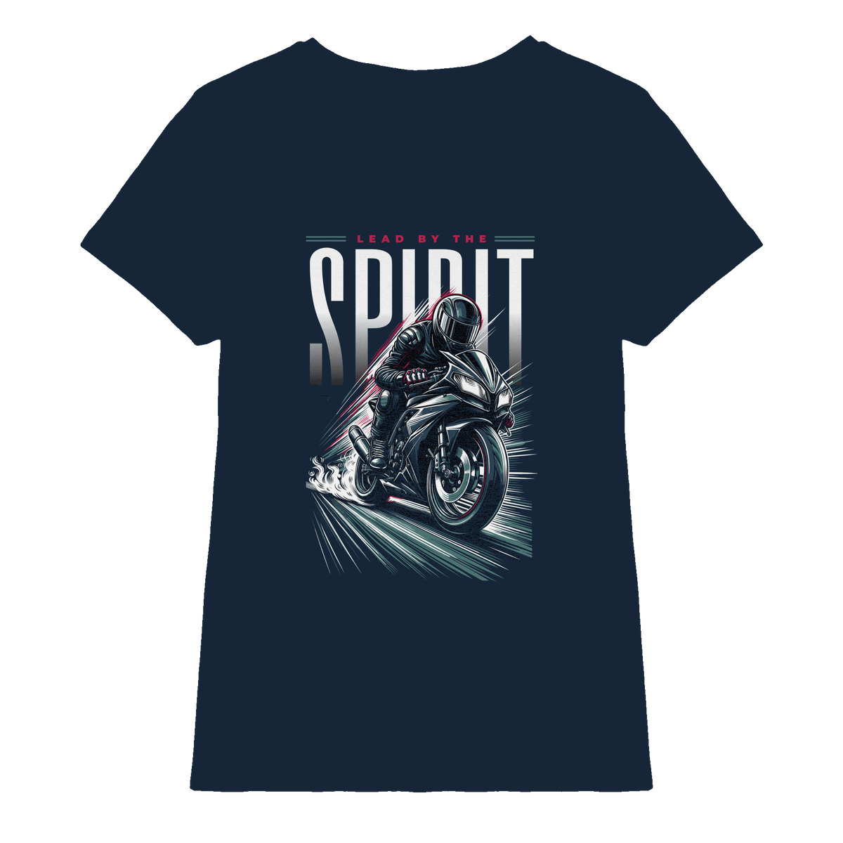 Lead by the Spirit | Christliche Kleidung & Geschenke im Motorrad-Design - Ladies Premium Shirt - Lady-Shirts - Navy - GfoitMa