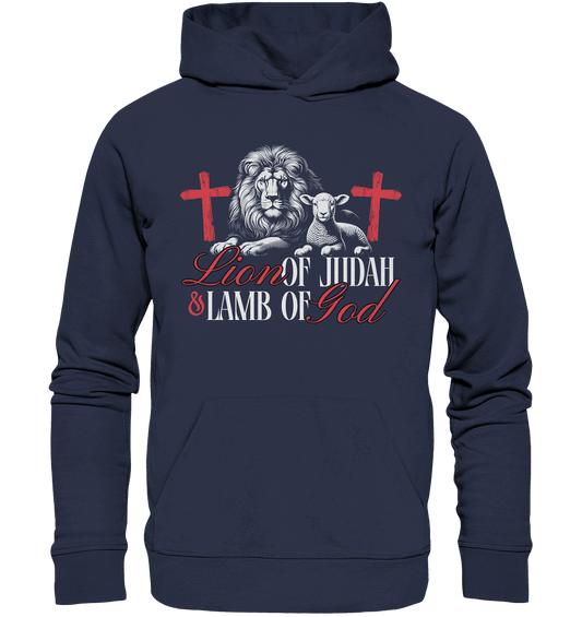 Lion of Judah & Lamb of God – Die zwei Seiten von Jesus - Premium Unisex Hoodie - Hoodies - Deep Navy - GfoitMa