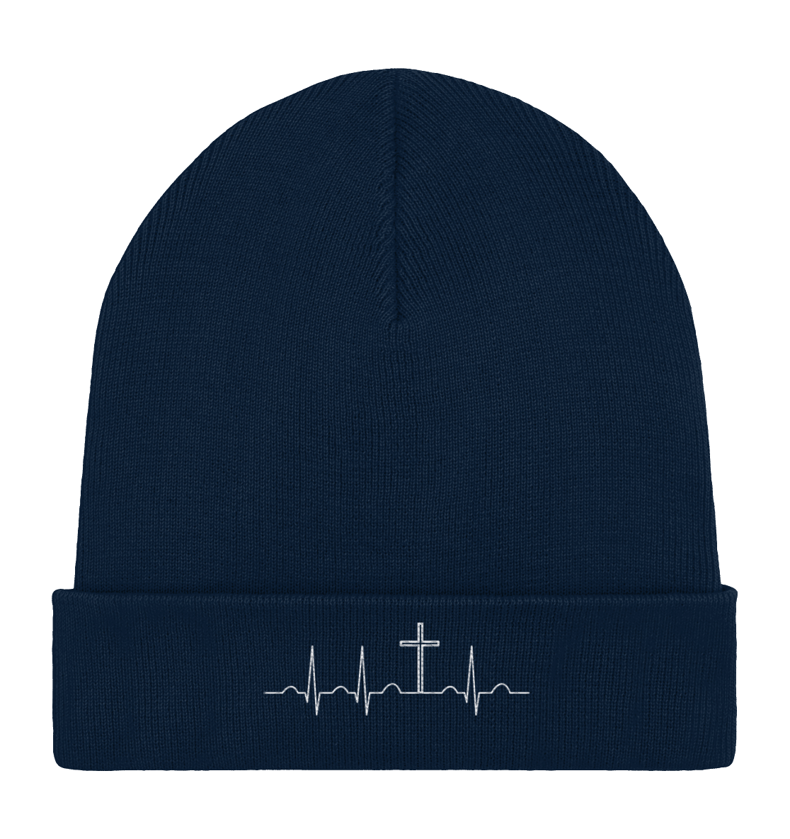 Mein Herz schlägt für Jesus - Organic Rib Beanie - Kappen & Mützen - French Navy - GfoitMa