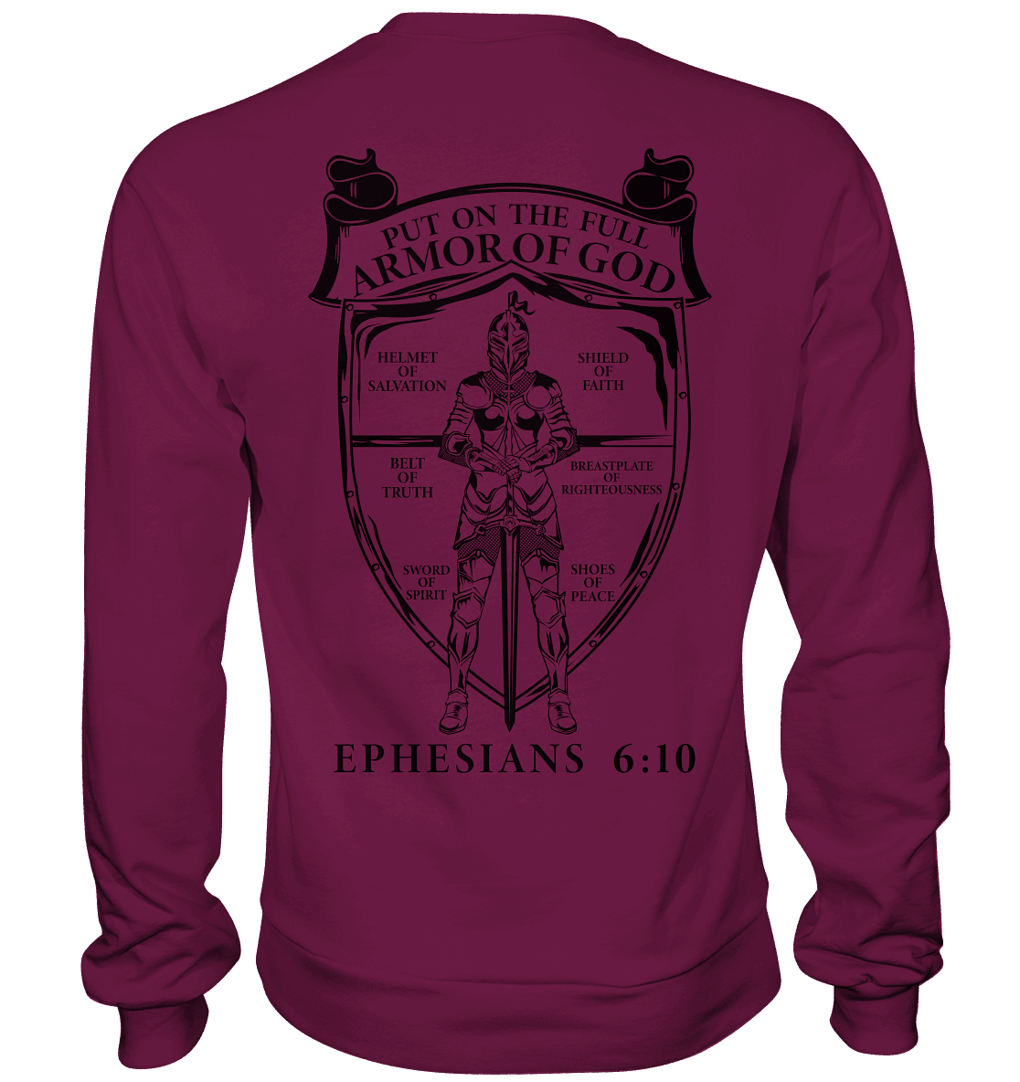„Put on the Full Armor of God“ – Rückseite | Christliche Kleidung - Premium Sweatshirt - Sweatshirts - Burgund - GfoitMa