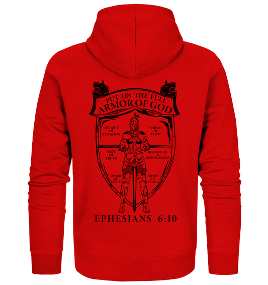 „Put on the Full Armor of God“ – Rückseite | Christliche Kleidung - Zipper - Jacken/ Zipper - Red - GfoitMa