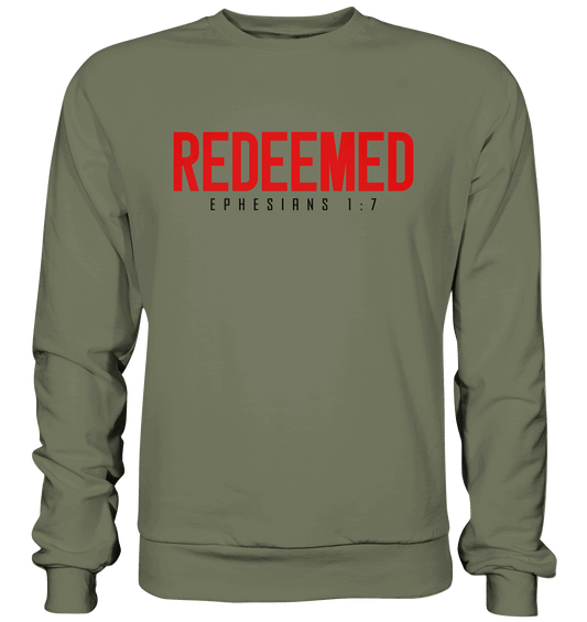 Redeemed – Ephesians 1:7 – Erlöst durch sein Blut | Christliche Produkte - Premium Sweatshirt - Sweatshirts - Classic Olive - GfoitMa