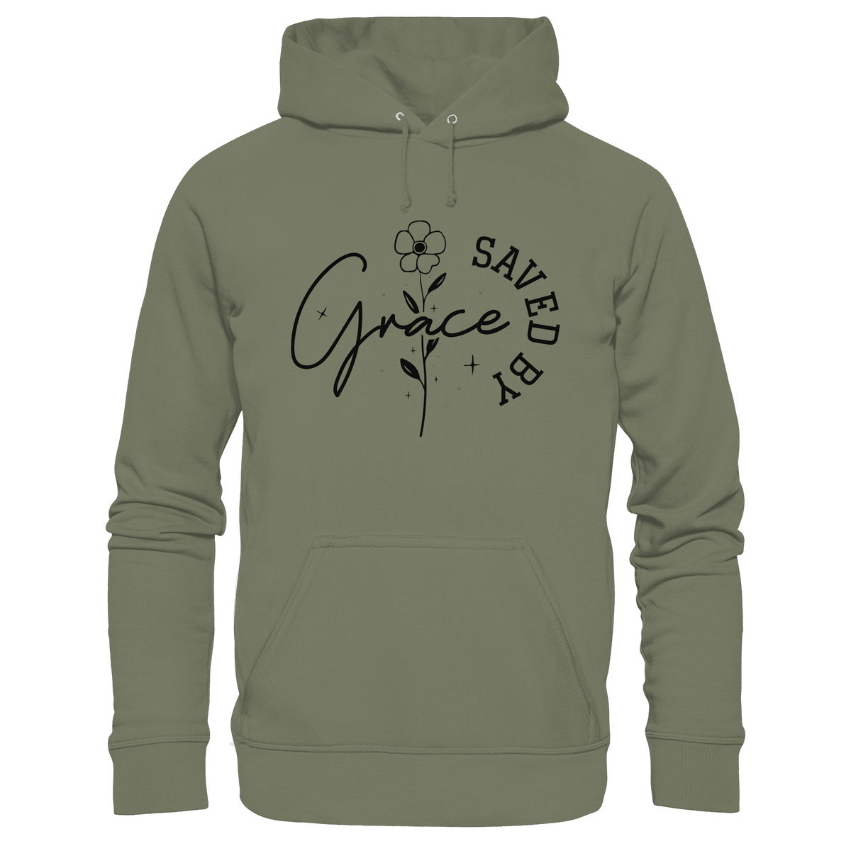 Saved by Grace – ein schlichtes Design mit tiefer Botschaft - Premium Unisex Hoodie - Hoodies - Classic Olive - GfoitMa