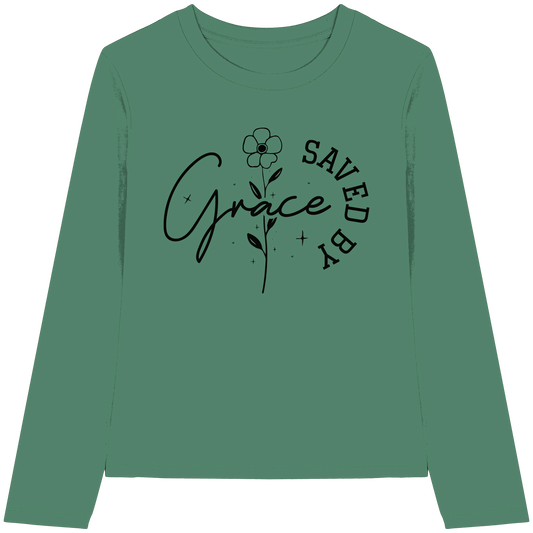 Saved by Grace – ein schlichtes Design mit tiefer Botschaft - Womens Organic Longsleeve T-Shirt - Lady-Shirts - Green Bay - GfoitMa