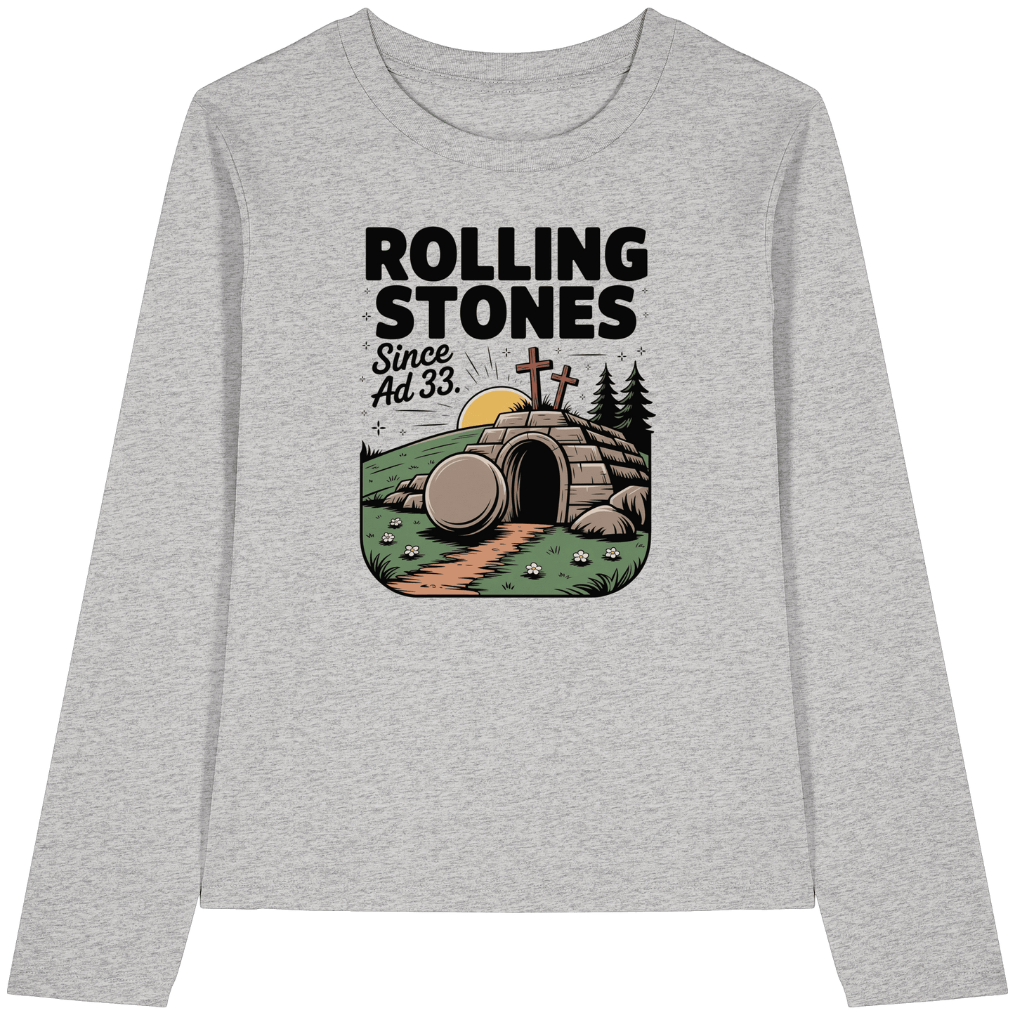 The Stone Was Rolled Away – Since AD 33 - Womens Organic Longsleeve T-Shirt - Lady-Shirts - Cool Heather Grey - GfoitMa