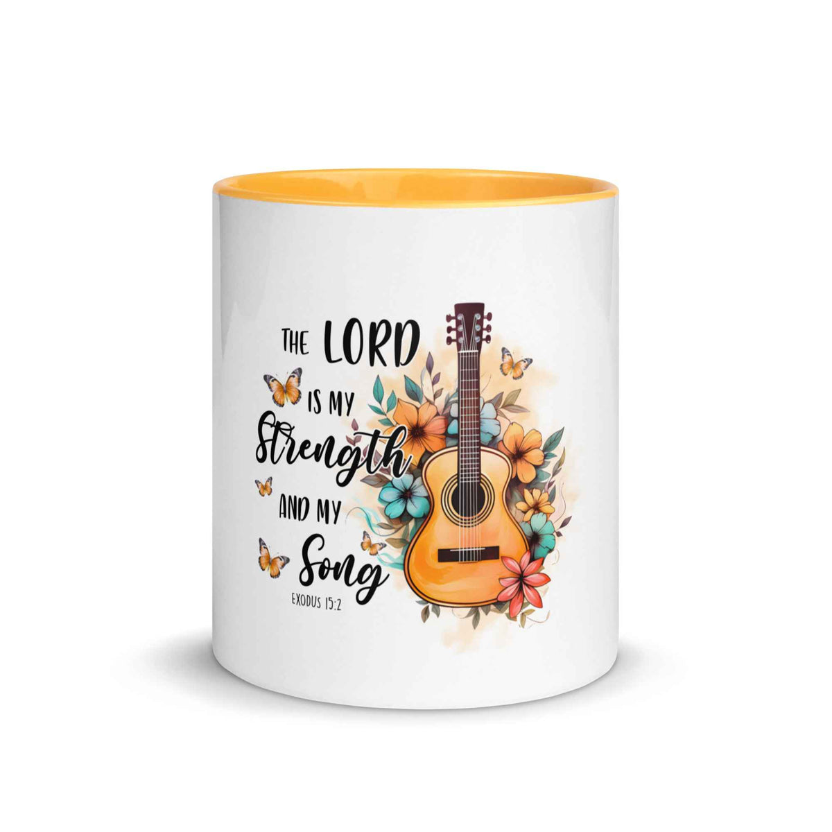 Der Herr ist meine Stärke und mein Lied - Exodus 15:2 - Tasse mit farbiger Innenseite