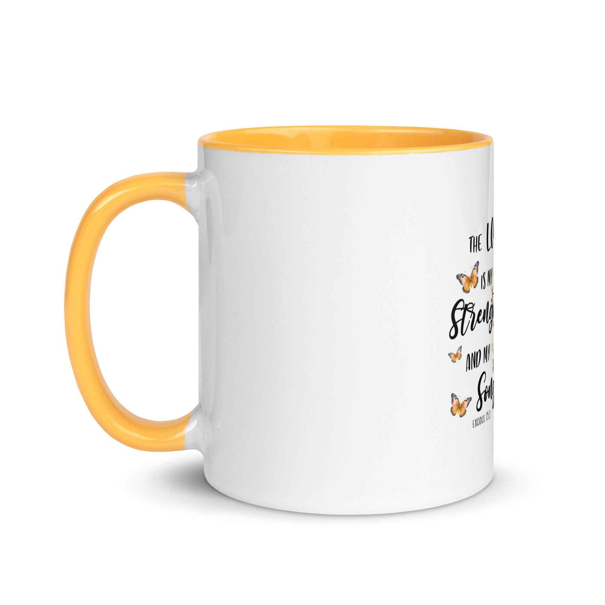 Der Herr ist meine Stärke und mein Lied - Exodus 15:2 - Tasse mit farbiger Innenseite