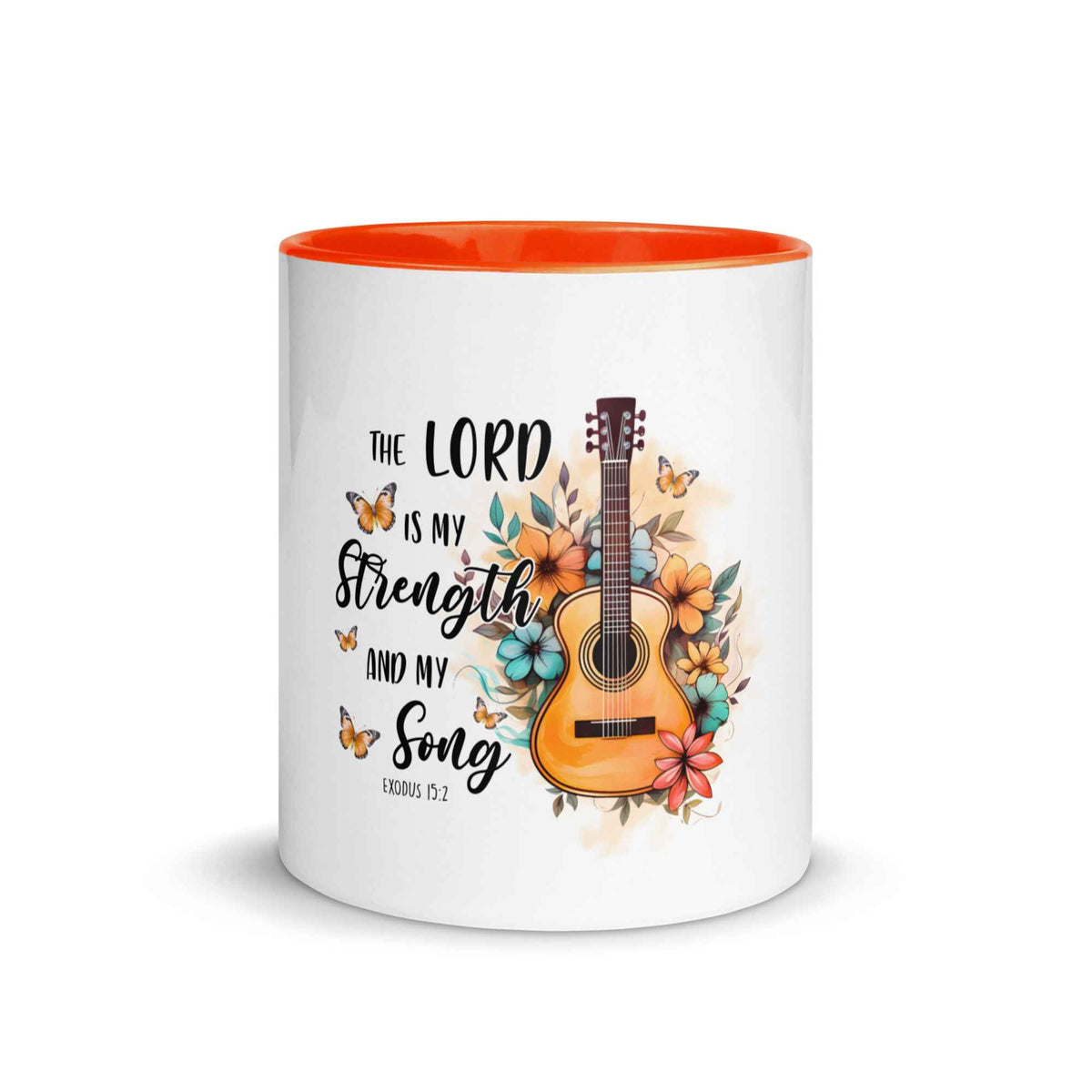 Der Herr ist meine Stärke und mein Lied - Exodus 15:2 - Tasse mit farbiger Innenseite