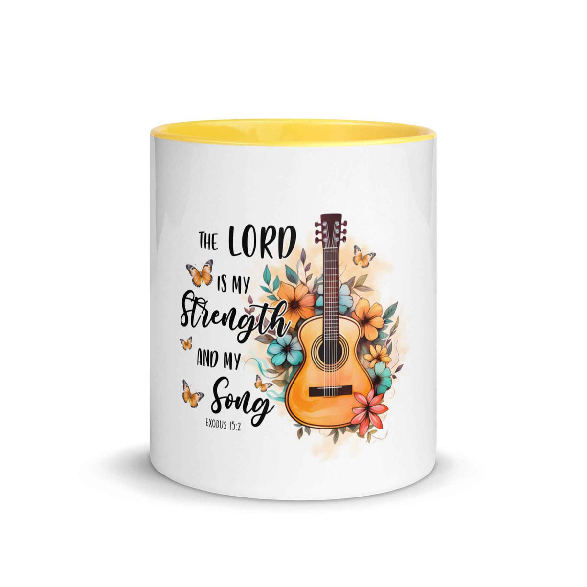 Der Herr ist meine Stärke und mein Lied - Exodus 15:2 - Tasse mit farbiger Innenseite