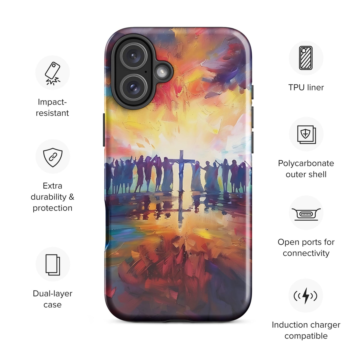 Am Kreuz vereint – Hoffnung für alle - Hardcase iPhone® Handyhülle - iPhone 16 Plus - GfoitMa