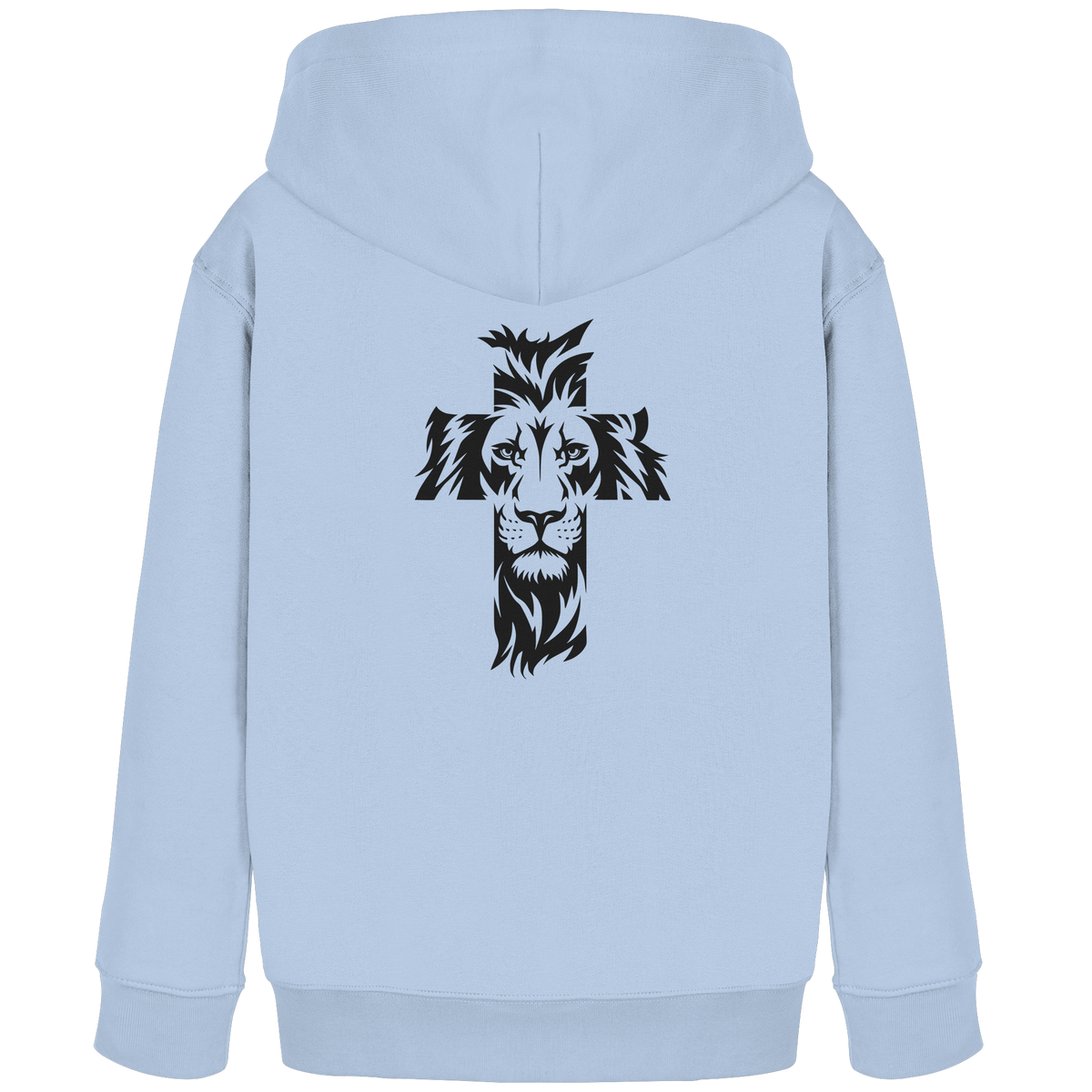 Der Löwe im Kreuz – Mut und Gnade vereint | Christliche Kleidung - Kids Organic Hoodie - GfoitMa - Blue Soul / 98/104 (3-4)
