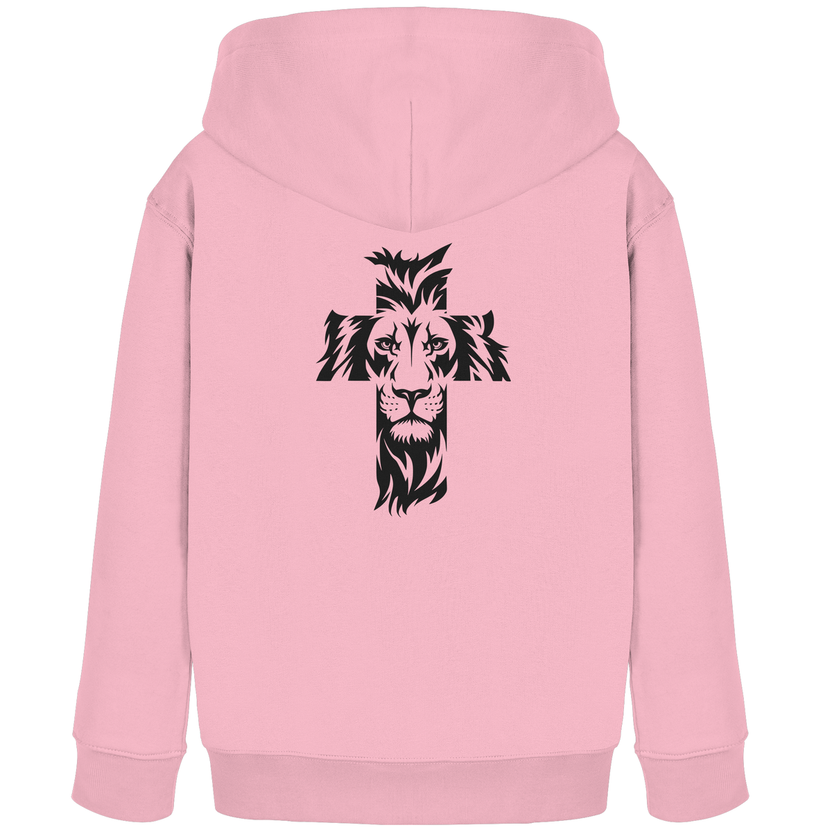 Der Löwe im Kreuz – Mut und Gnade vereint | Christliche Kleidung - Kids Organic Hoodie - GfoitMa - Cotton Pink / 98/104 (3-4)