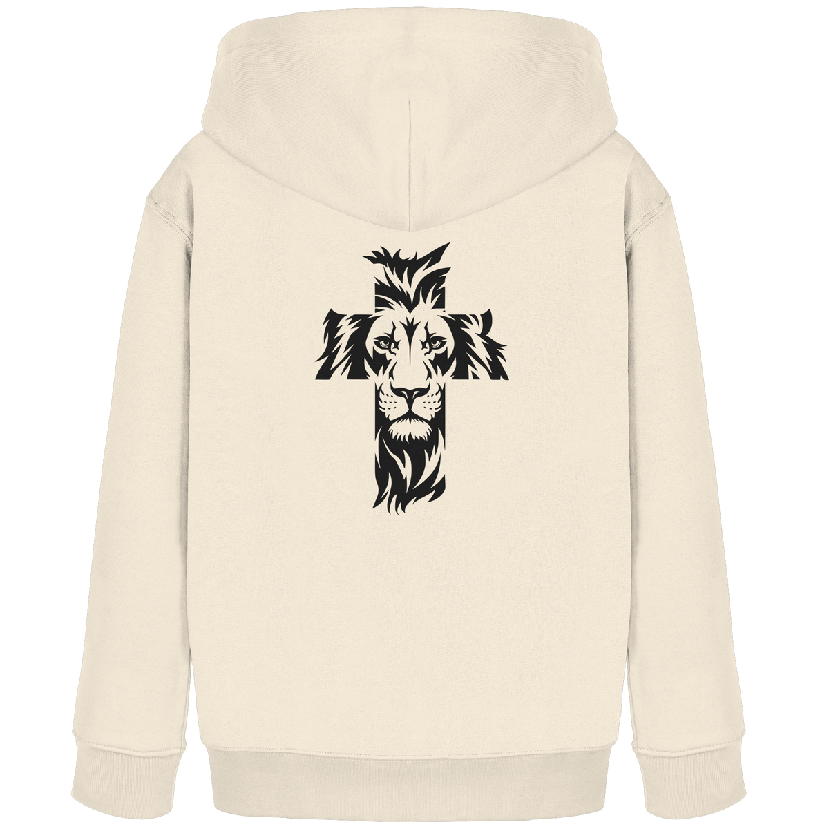Der Löwe im Kreuz – Mut und Gnade vereint | Christliche Kleidung - Kids Organic Hoodie - GfoitMa - Natural Raw / 98/104 (3-4)