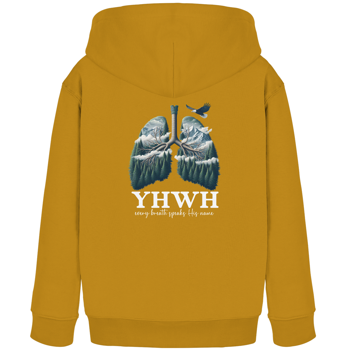 YHWH – Every Breath Speaks His Name | Atem des Lebens | Christliches Design - Kids Organic Hoodie - GfoitMa - Ochre / 98/104 (3-4)