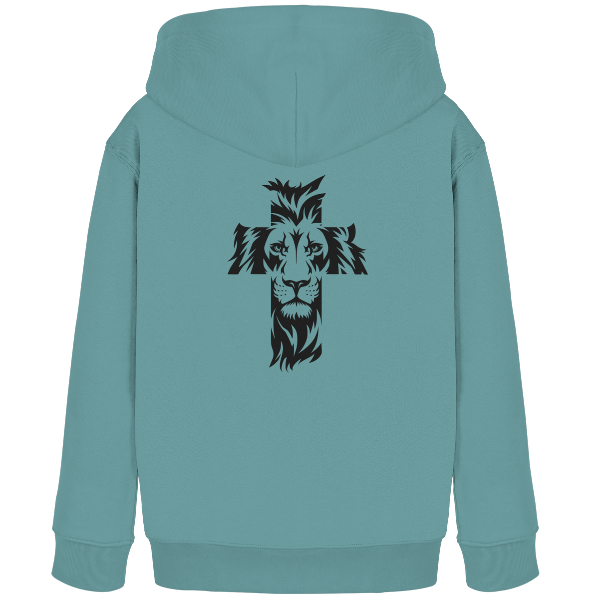Der Löwe im Kreuz – Mut und Gnade vereint | Christliche Kleidung - Kids Organic Hoodie - GfoitMa - Teal Monstera / 98/104 (3-4)