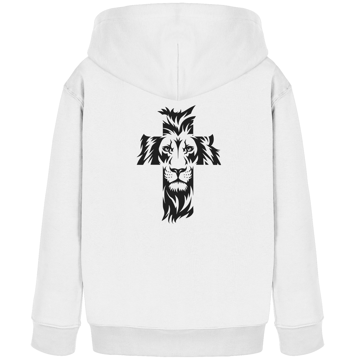 Der Löwe im Kreuz – Mut und Gnade vereint | Christliche Kleidung - Kids Organic Hoodie - GfoitMa - White / 98/104 (3-4)