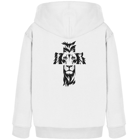 Der Löwe im Kreuz – Mut und Gnade vereint | Christliche Kleidung - Kids Organic Hoodie - GfoitMa - White / 98/104 (3-4)
