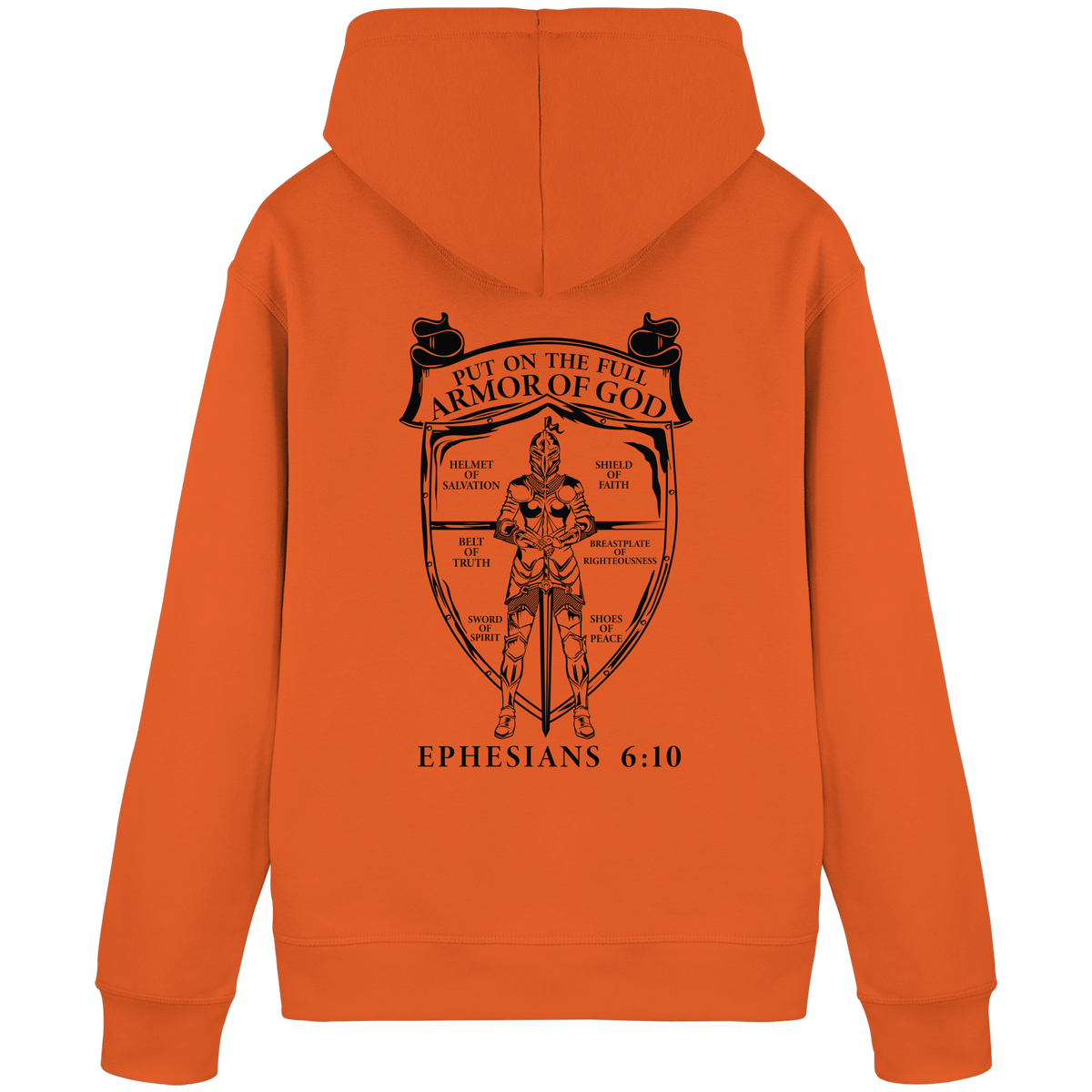 „Put on the Full Armor of God“ – Rückseite | Christliche Kleidung - Organic Basic Hoodie - GfoitMa - Bright Orange / S