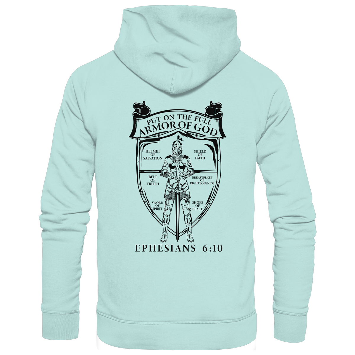 „Put on the Full Armor of God“ – Rückseite | Christliche Kleidung - Organic Basic Hoodie - GfoitMa