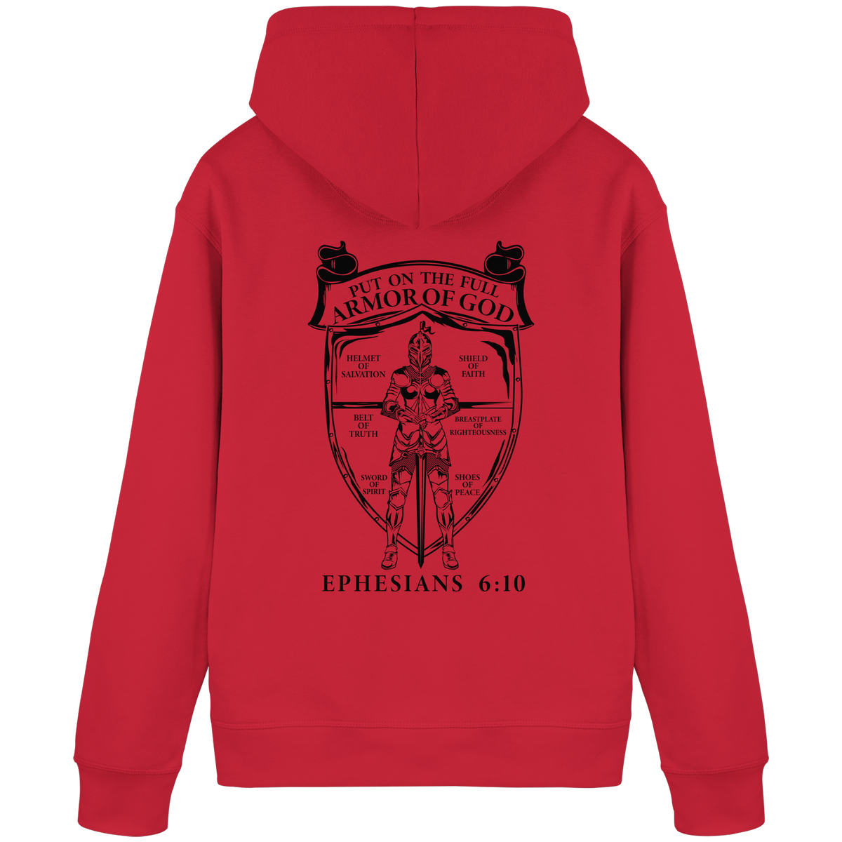 „Put on the Full Armor of God“ – Rückseite | Christliche Kleidung - Organic Basic Hoodie - GfoitMa - Red / S
