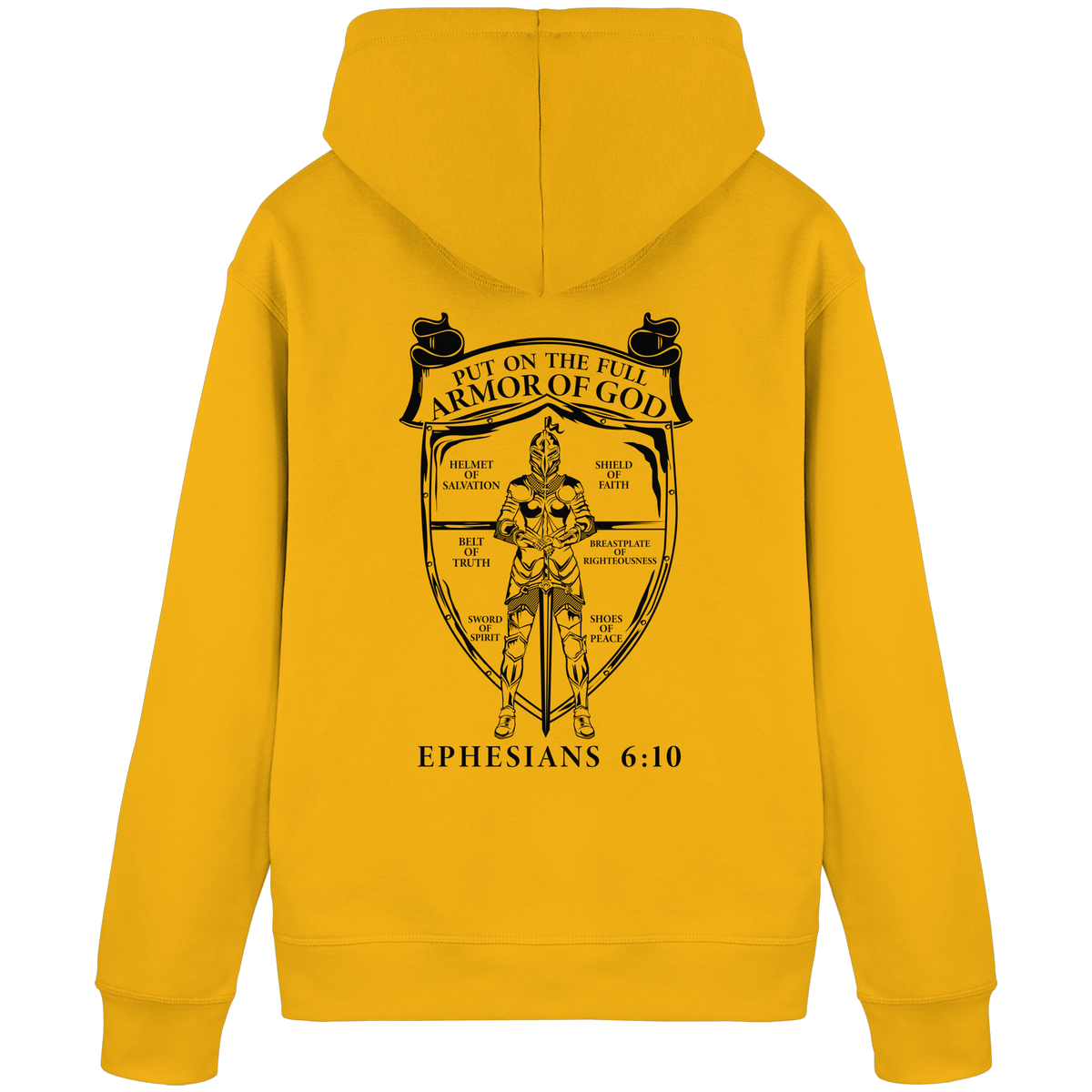 „Put on the Full Armor of God“ – Rückseite | Christliche Kleidung - Organic Basic Hoodie - GfoitMa - Spectra Yellow / S