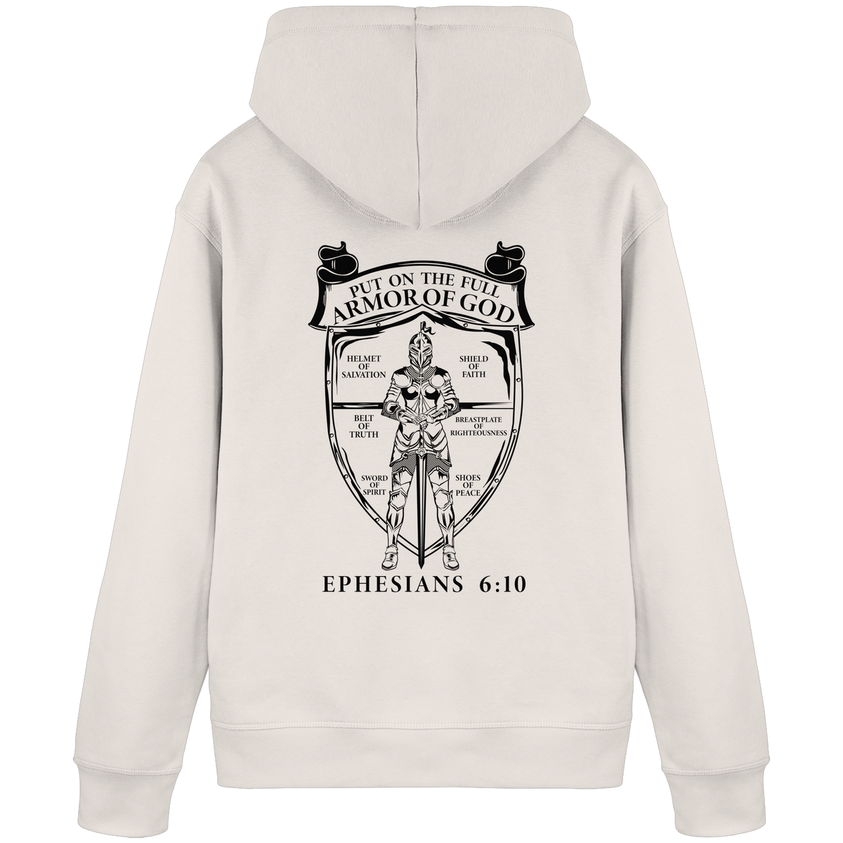„Put on the Full Armor of God“ – Rückseite | Christliche Kleidung - Organic Basic Hoodie - GfoitMa - Vintage White / S