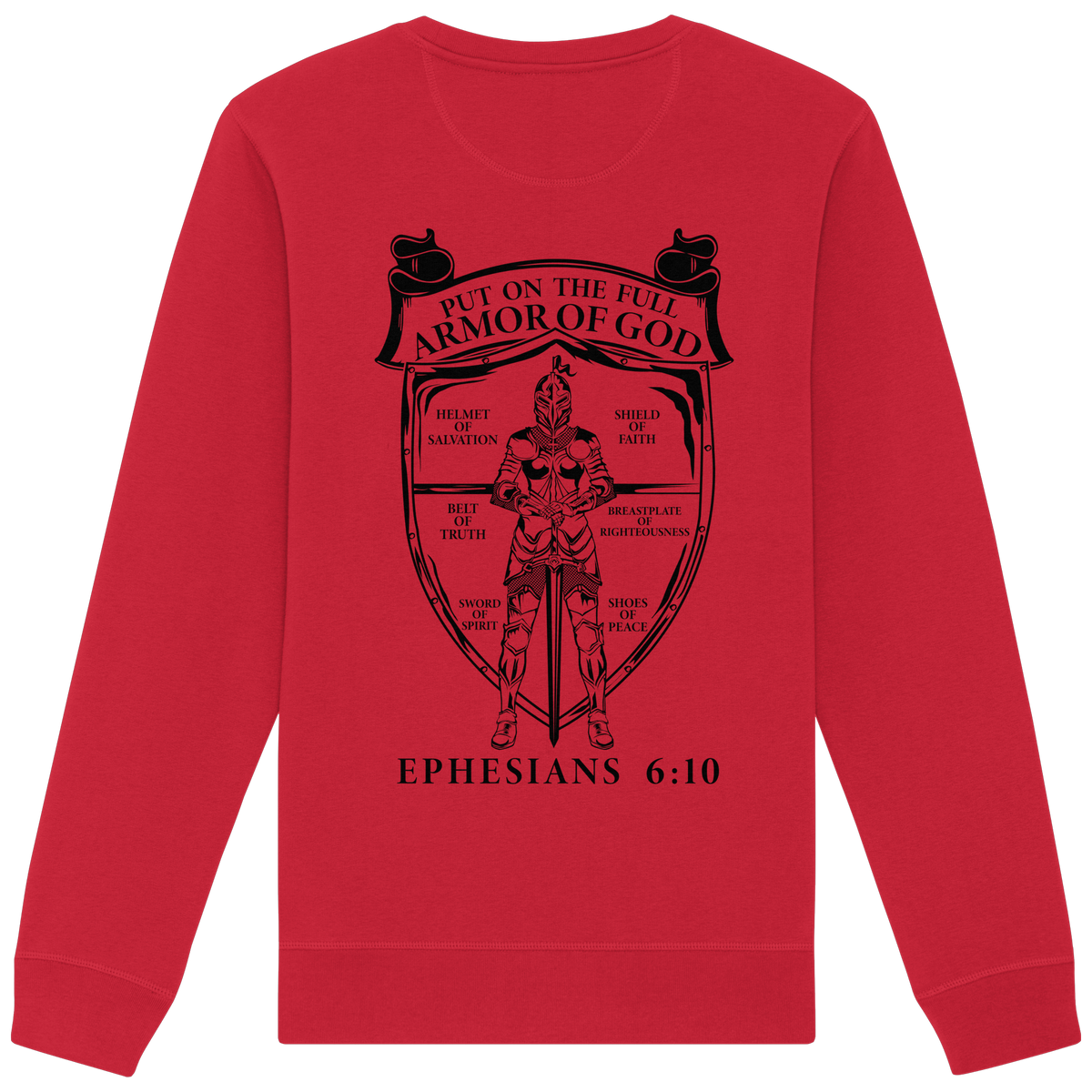 „Put on the Full Armor of God“ – Rückseite | Christliche Kleidung - Organic Basic Unisex Sweatshirt - GfoitMa - Red / XS