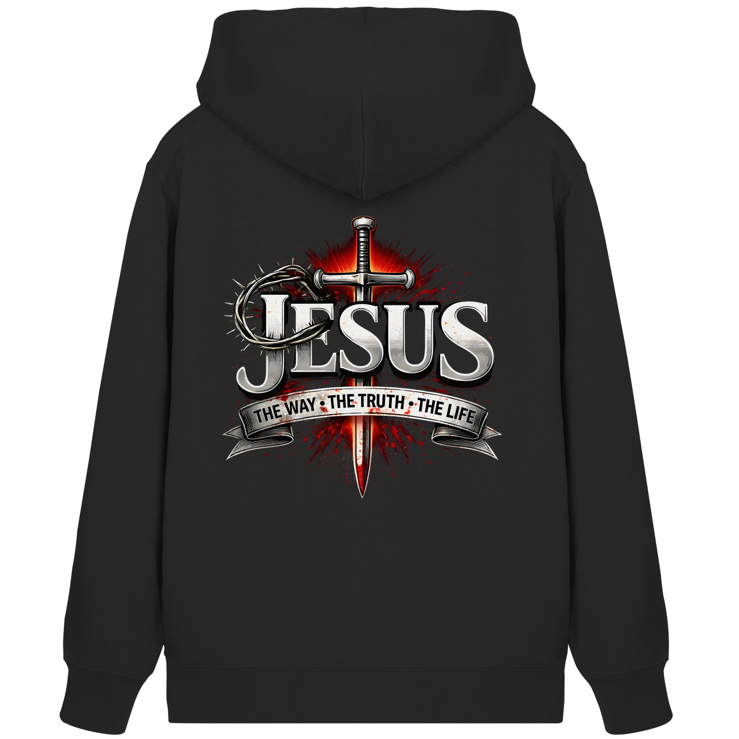 „Jesus: Der Weg, die Wahrheit, das Leben“ mit Schwert und Dornenkrone - Organic Zipper