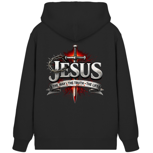 „Jesus: Der Weg, die Wahrheit, das Leben“ mit Schwert und Dornenkrone - Organic Zipper
