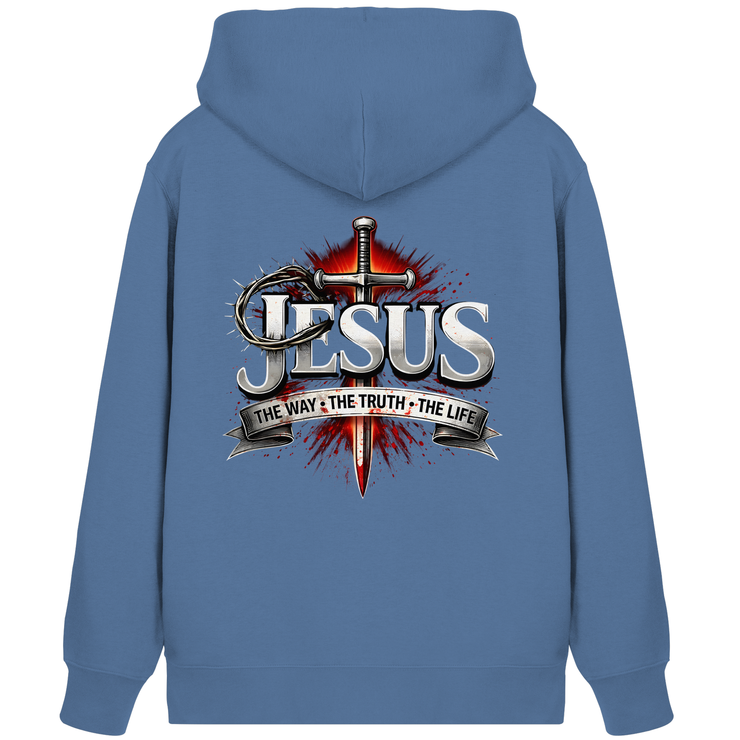 „Jesus: Der Weg, die Wahrheit, das Leben“ mit Schwert und Dornenkrone - Organic Zipper