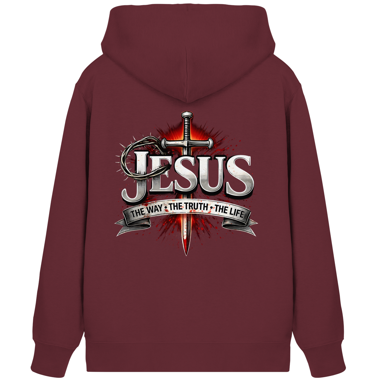 „Jesus: Der Weg, die Wahrheit, das Leben“ mit Schwert und Dornenkrone - Organic Zipper