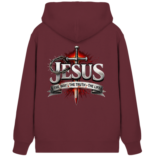 „Jesus: Der Weg, die Wahrheit, das Leben“ mit Schwert und Dornenkrone - Organic Zipper