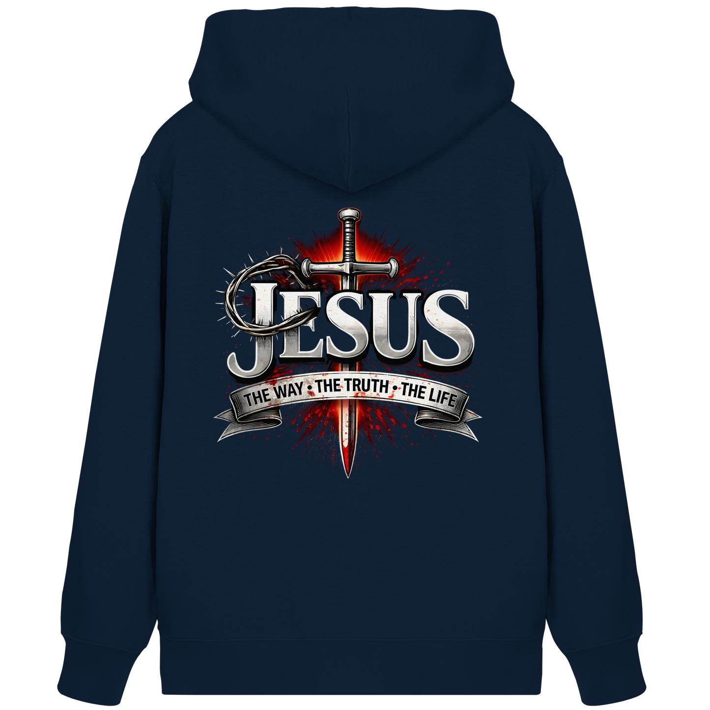 „Jesus: Der Weg, die Wahrheit, das Leben“ mit Schwert und Dornenkrone - Organic Zipper