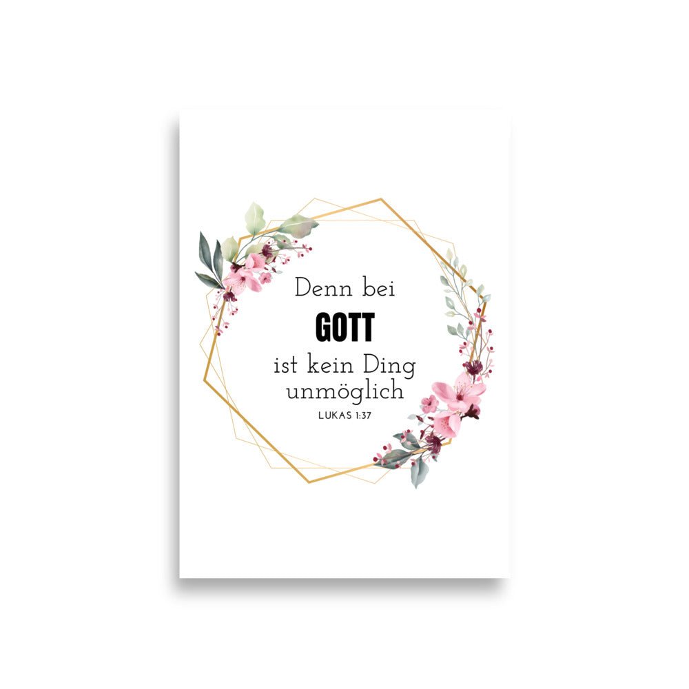 Bei Gott ist nichts unmöglich – Lukas 1:37 | Christliches Poster mit Bibelvers - A1 (59.4×84.1 cm) - GfoitMa
