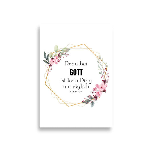 Bei Gott ist nichts unmöglich – Lukas 1:37 | Christliches Poster mit Bibelvers - A1 (59.4×84.1 cm) - GfoitMa