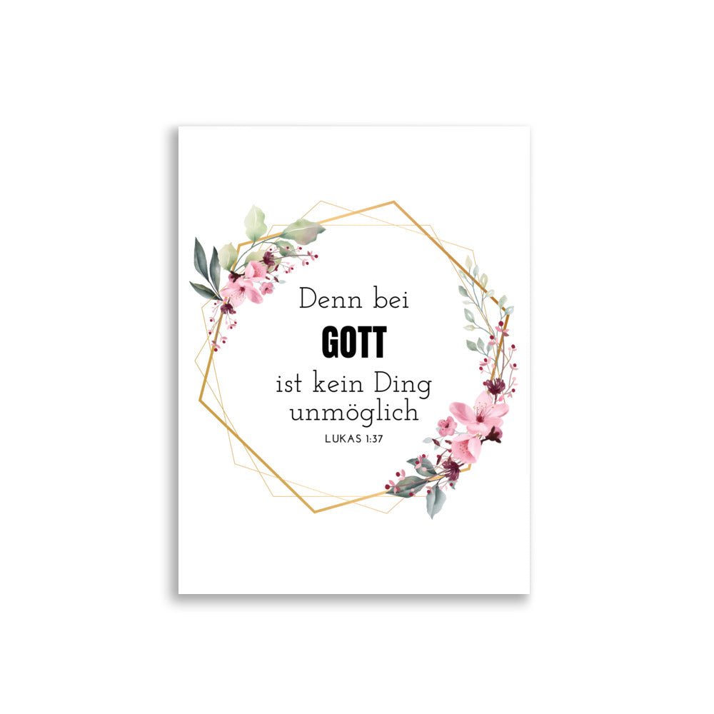 Bei Gott ist nichts unmöglich – Lukas 1:37 | Christliches Poster mit Bibelvers - 30×40 cm - GfoitMa