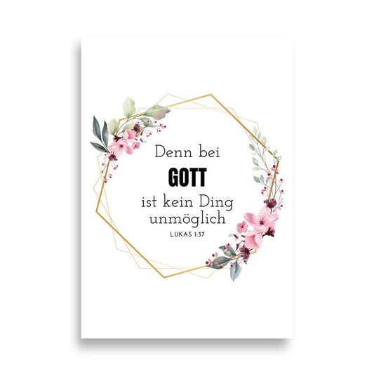 Bei Gott ist nichts unmöglich – Lukas 1:37 | Christliches Poster mit Bibelvers - 70×100 cm - GfoitMa