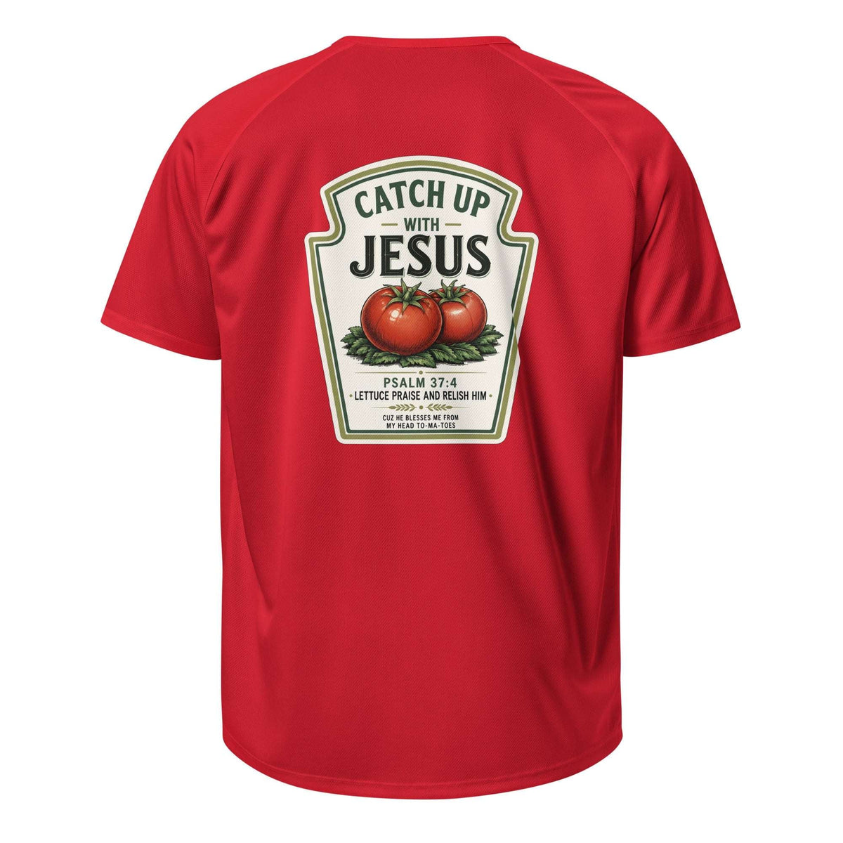 Catch Up With Jesus - Unisex Sport-Trikot - Christliches Wortspiel-Design - Rot - GfoitMa