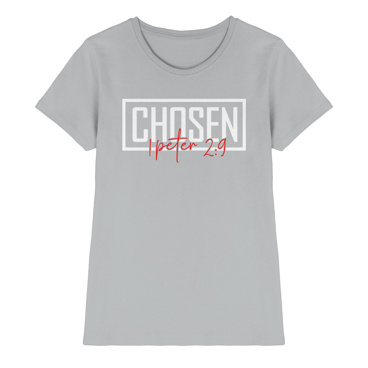 Chosen – 1. Petrus 2:9 – Auserwählt und berufen | Christliche Produkte - Ladies Premium Shirt - Lady-Shirts - Pacific Grey - GfoitMa