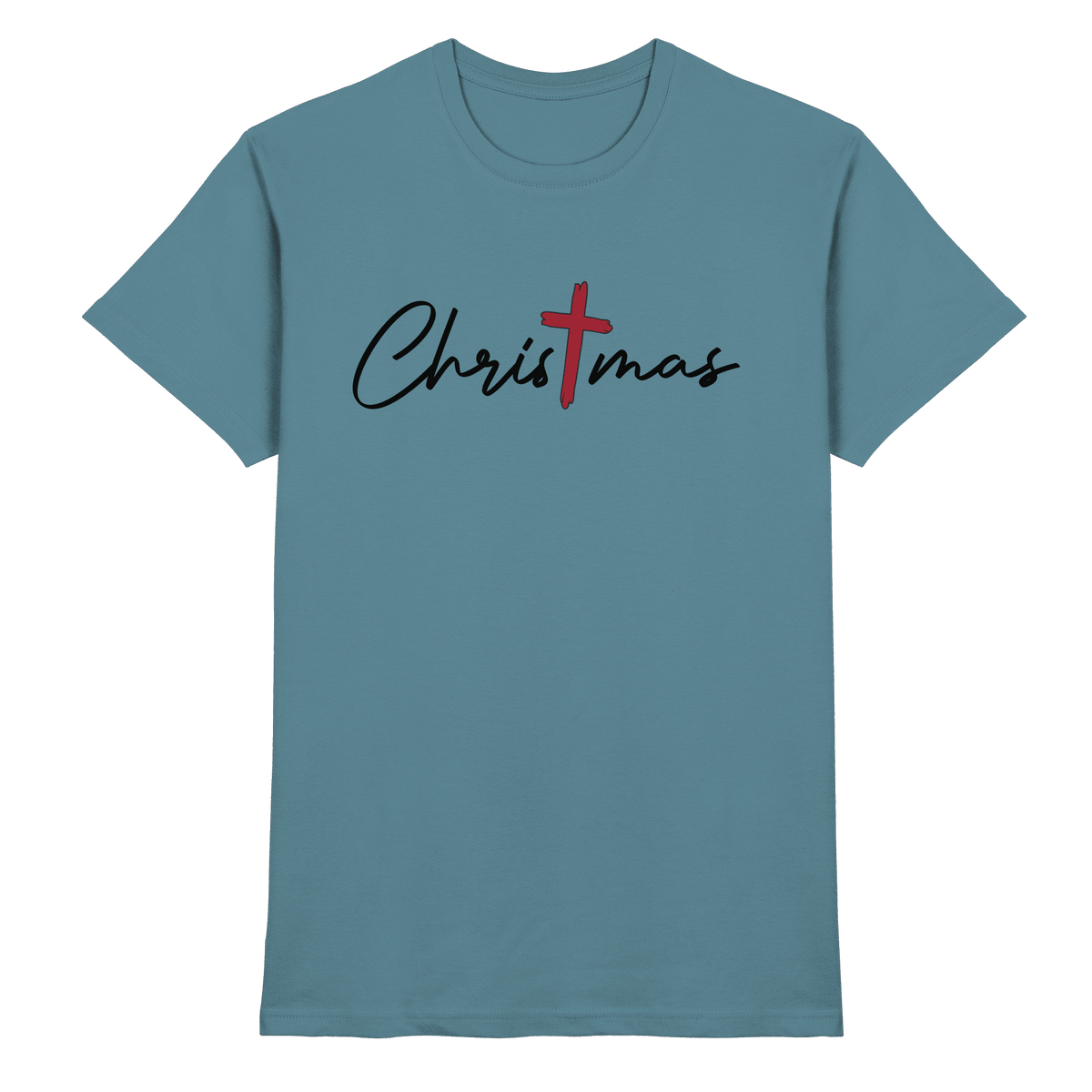 Christmas – das Kreuz im Mittelpunkt von Weihnachten | Christliches Design - Premium Shirt - Unisex-Shirts - Stone Blue - GfoitMa