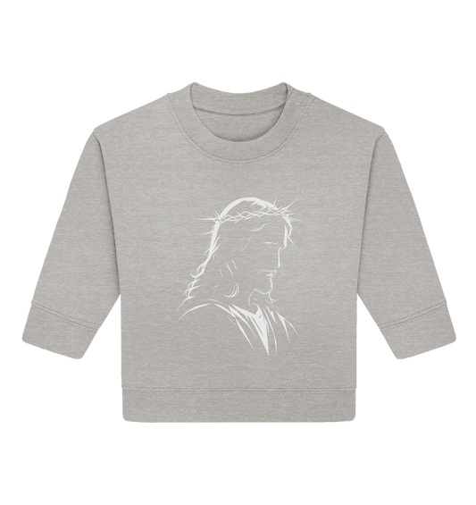 Der Blick des Erlösers – Jesus-Silhouette im Konturdesign | Christliche Kleidung - Baby Organic Sweatshirt - Kids & Babys - Heather Grey - GfoitMa