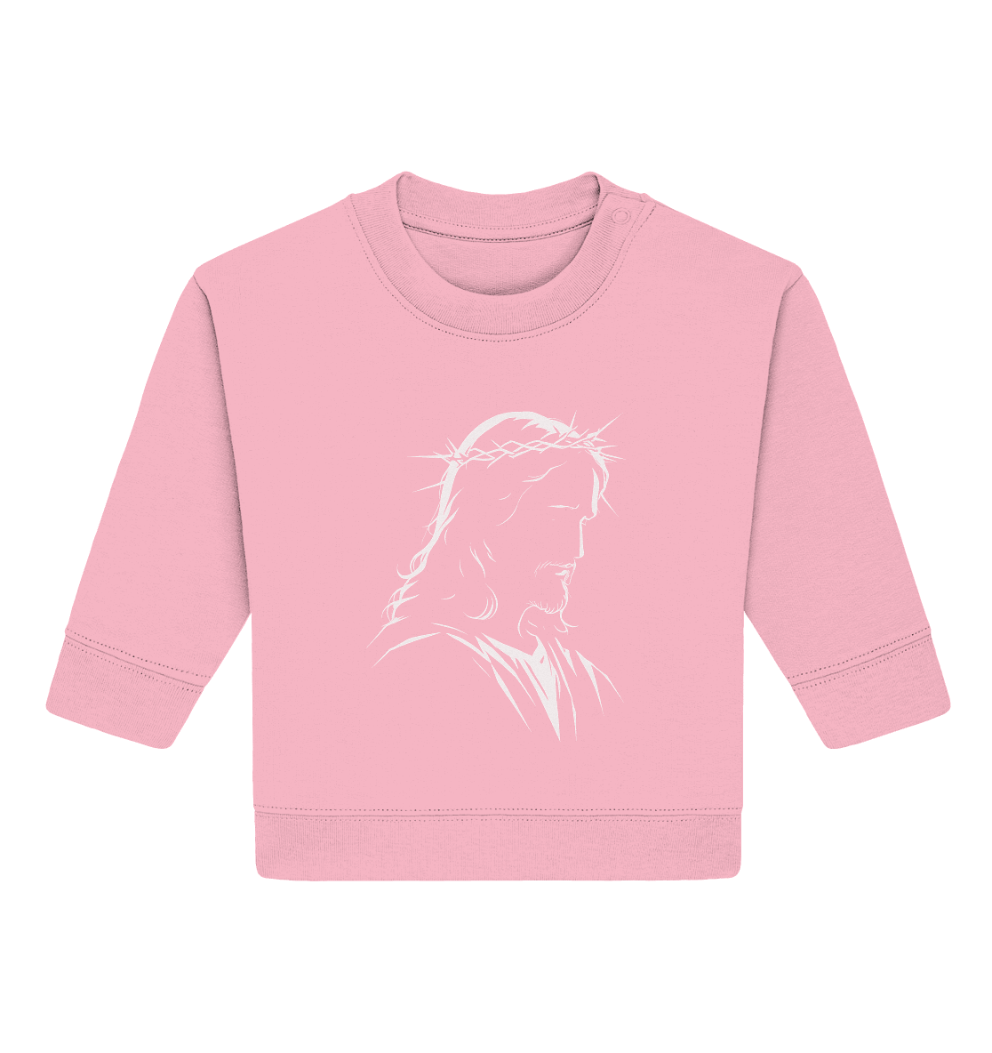 Der Blick des Erlösers – Jesus-Silhouette im Konturdesign | Christliche Kleidung - Baby Organic Sweatshirt - Kids & Babys - Cotton Pink - GfoitMa
