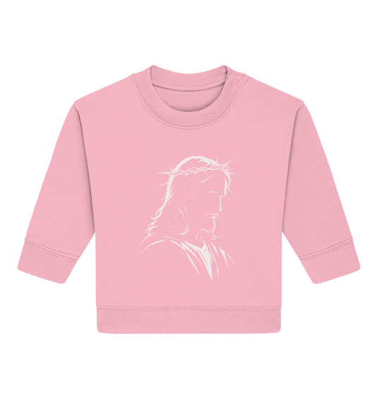 Der Blick des Erlösers – Jesus-Silhouette im Konturdesign | Christliche Kleidung - Baby Organic Sweatshirt - Kids & Babys - Cotton Pink - GfoitMa