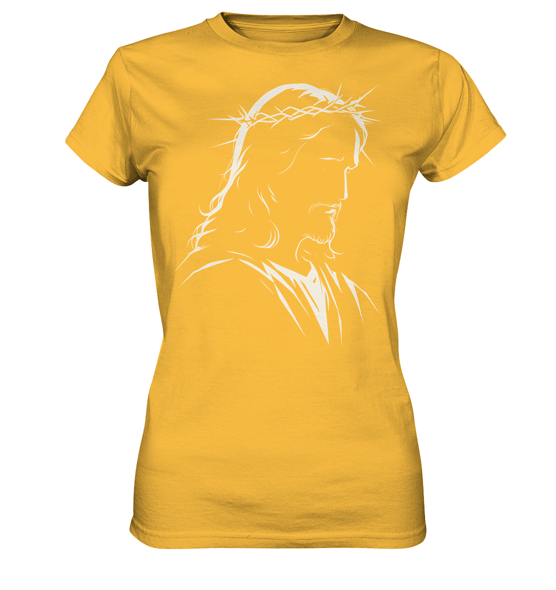 Der Blick des Erlösers – Jesus-Silhouette im Konturdesign | Christliche Kleidung - Ladies Premium Shirt - Lady-Shirts - Gold - GfoitMa