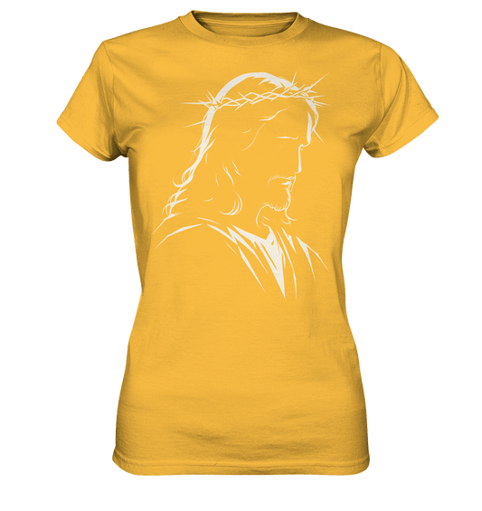 Der Blick des Erlösers – Jesus-Silhouette im Konturdesign | Christliche Kleidung - Ladies Premium Shirt - Lady-Shirts - Gold - GfoitMa