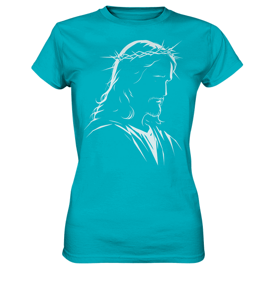 Der Blick des Erlösers – Jesus-Silhouette im Konturdesign | Christliche Kleidung - Ladies Premium Shirt - Lady-Shirts - Swimming Pool - GfoitMa
