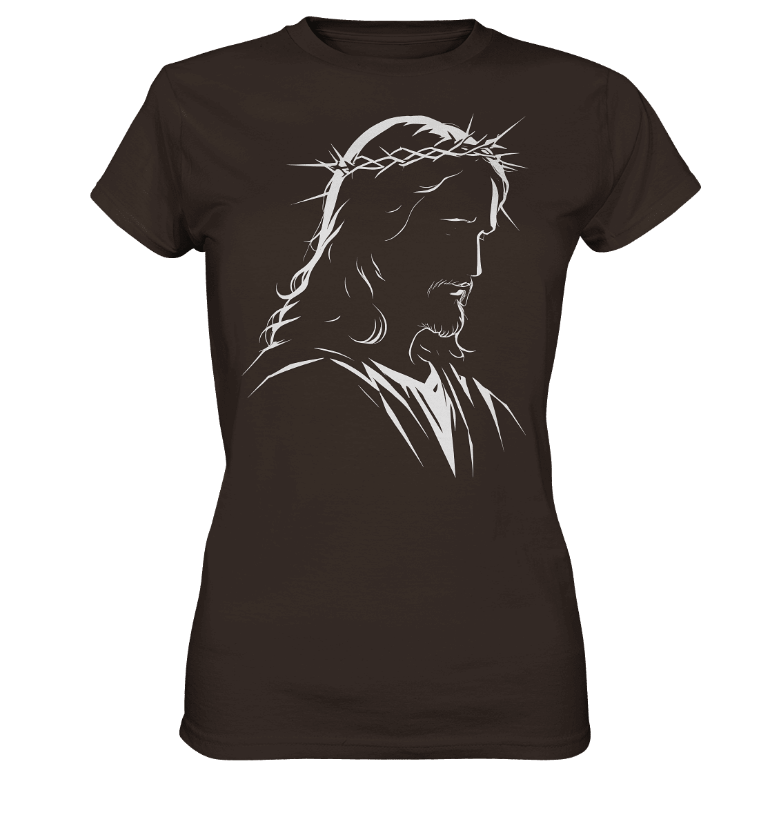Der Blick des Erlösers – Jesus-Silhouette im Konturdesign | Christliche Kleidung - Ladies Premium Shirt - Lady-Shirts - Brown - GfoitMa